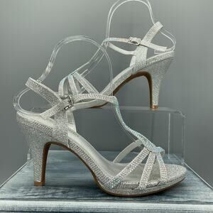 NEW Dream Pairs Women’s Amore Stiletto Heel Sandals Silver Size 8
